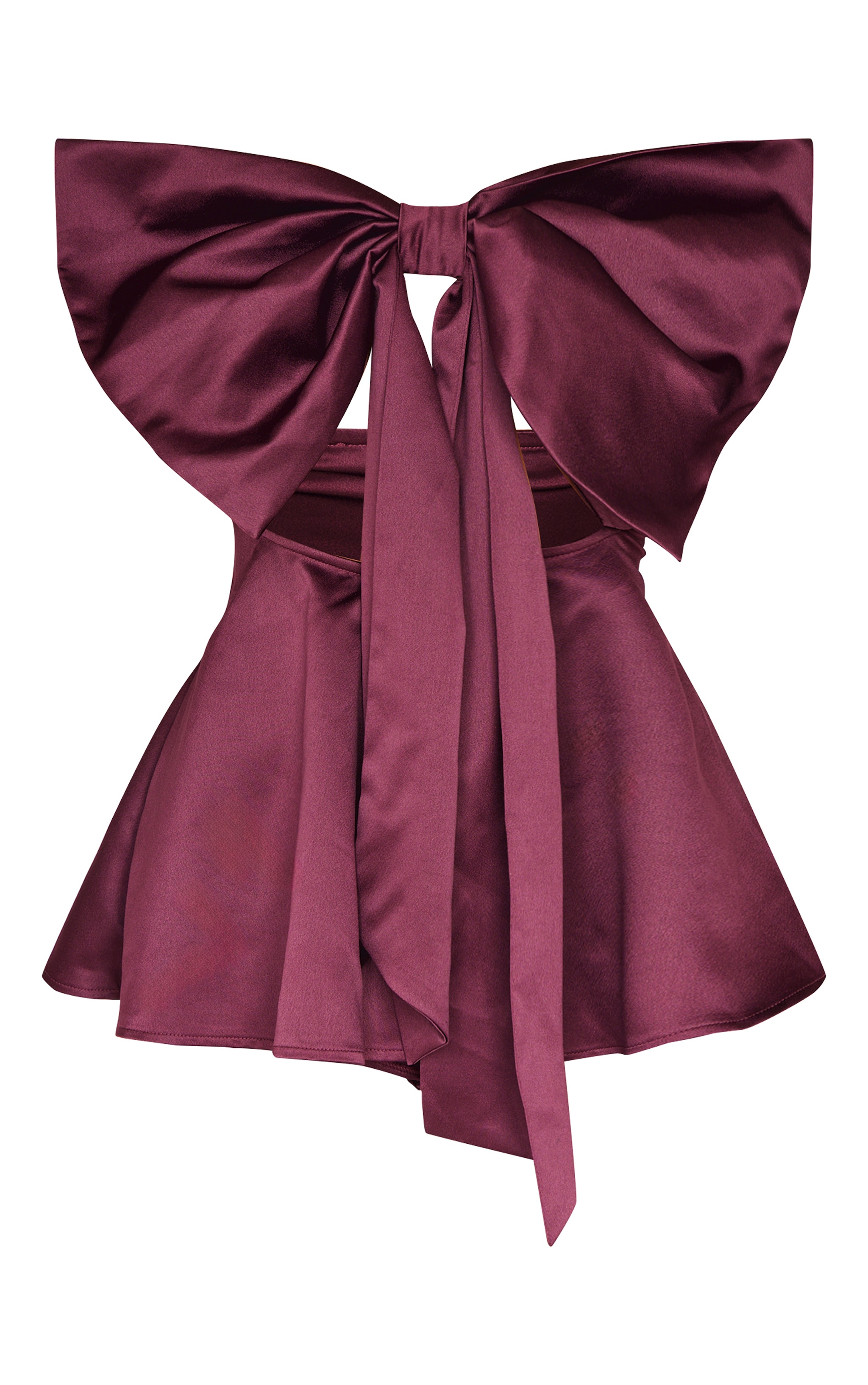 Burgundy Satin Oversized Bow Bandeau Playsuit image 5