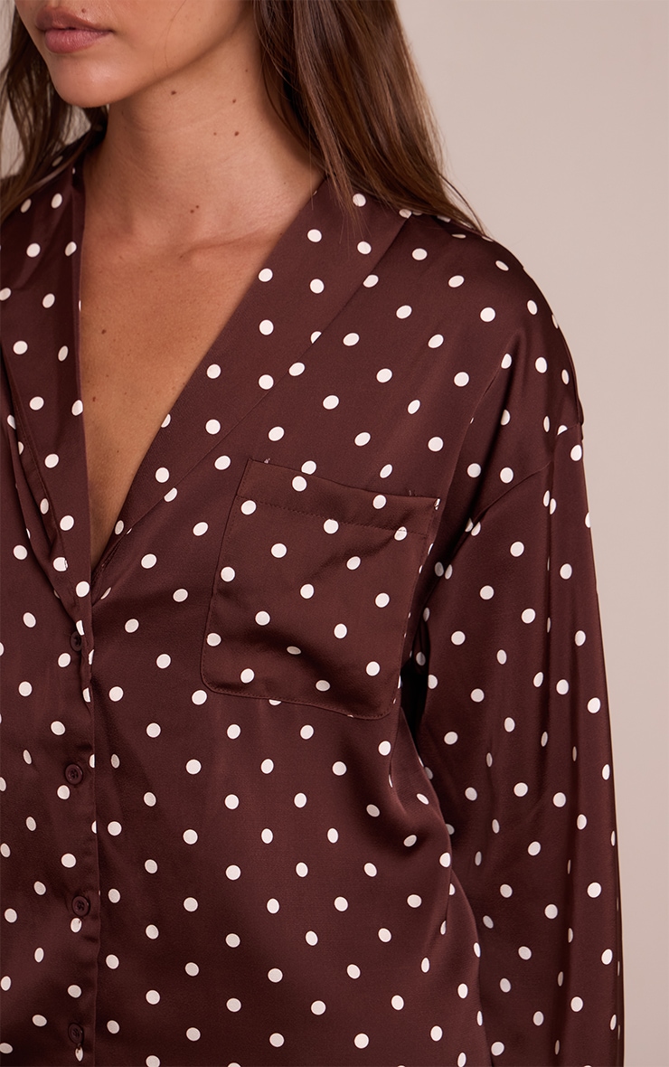 Chocolate Polka Dot Satin Long Sleeve Shirt image 4