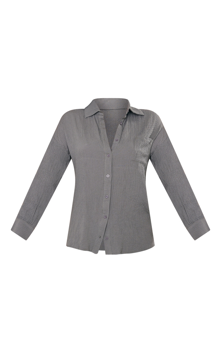 Charcoal Textured Pocket Front Oversized Shirt image 5