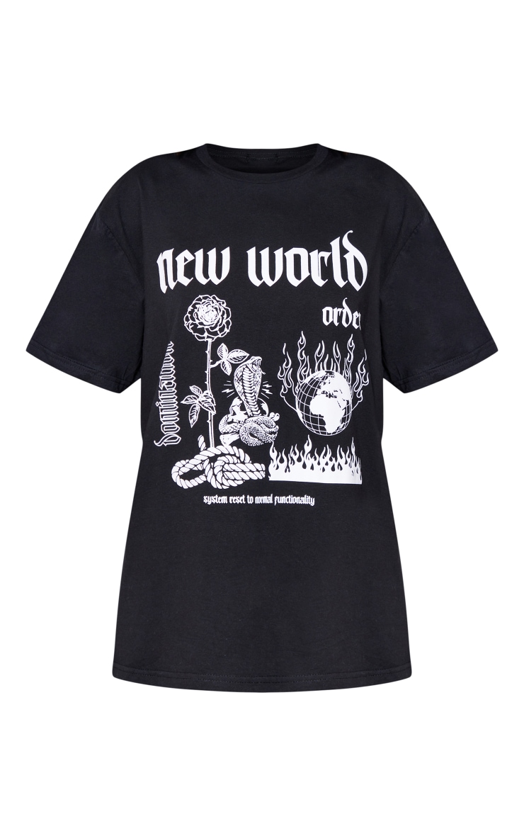 T-shirt noir détail slogan à police gothique New World image 5