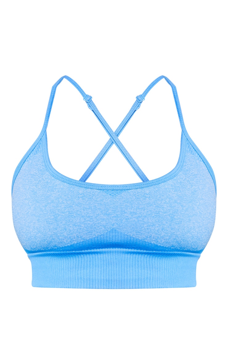 Brassière longue de sport sans coutures bleue image 3