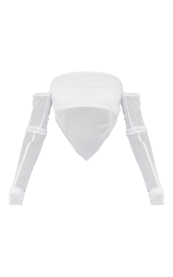 White Mesh Pointed Hem Tube Cold Shoulder Crop Top image 5