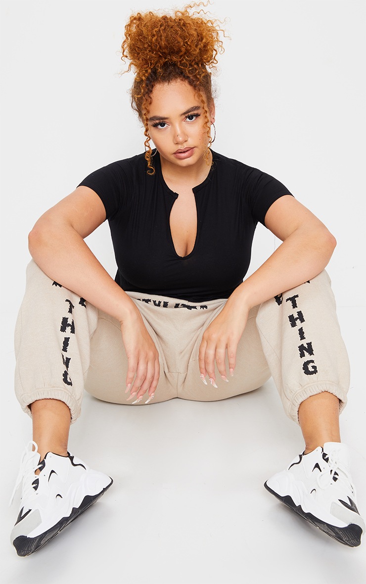 Plus Basic Black V Neck Crop T Shirt