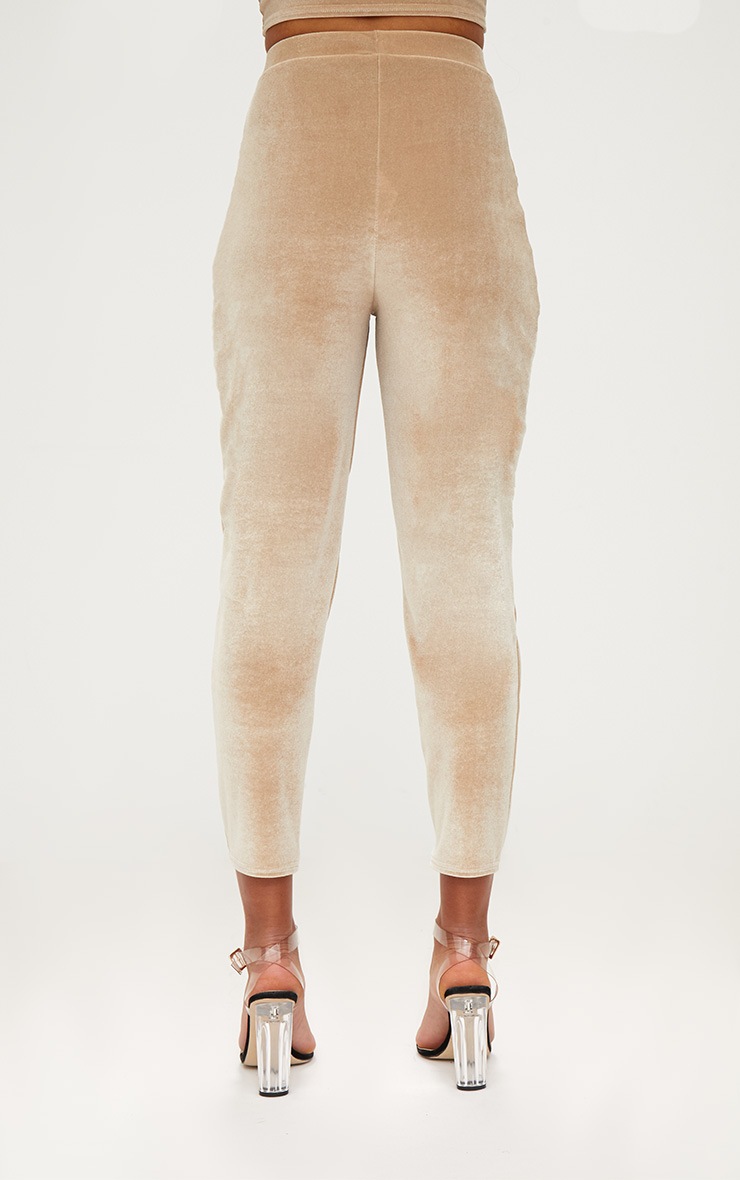 Champagne Velvet Slim Leg Trousers Trousers PrettyLittleThing
