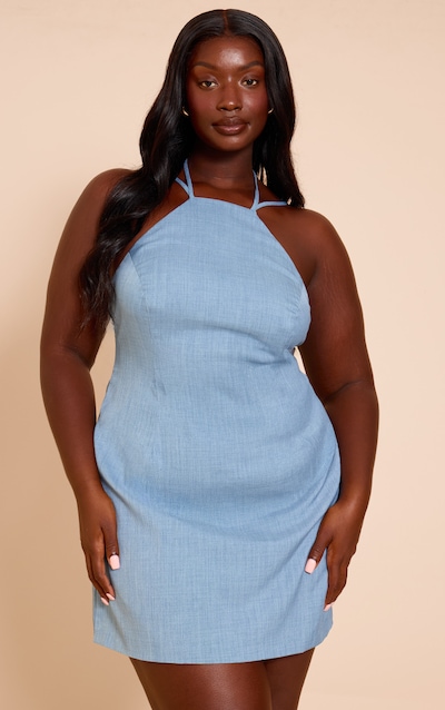 Plus Mini robe trapèze tissée bleu acier à dos nu