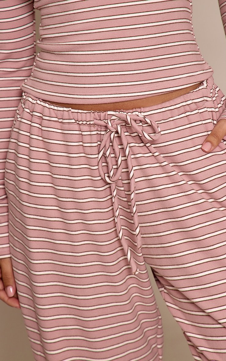 Petite Pink Striped Soft Fleece Straight Leg Joggers image 4