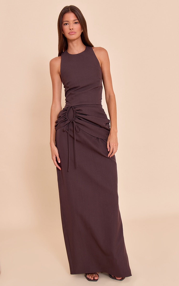 Dark Grey Racer Ruched Maxi Dress image 3