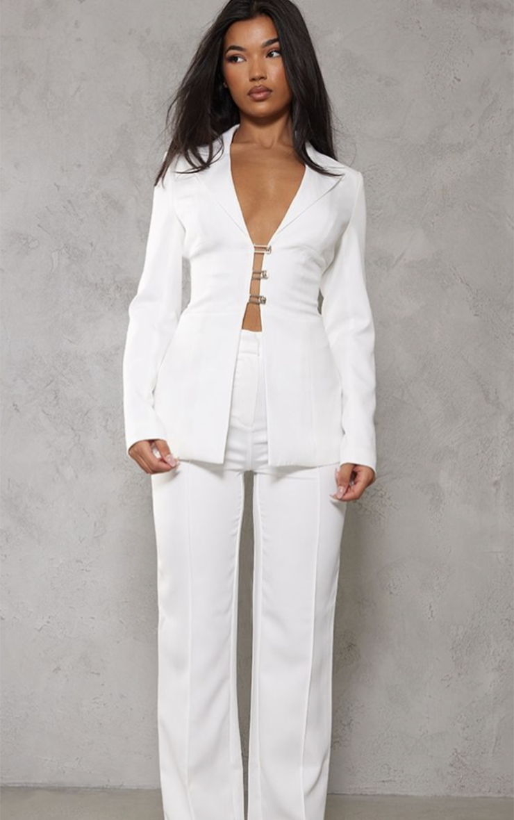 White Fitted Lace Up Back Blazer image 3
