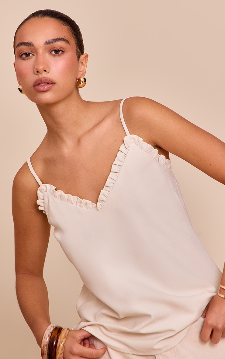 Cream Peach Skin Frill Detail Cami image 4