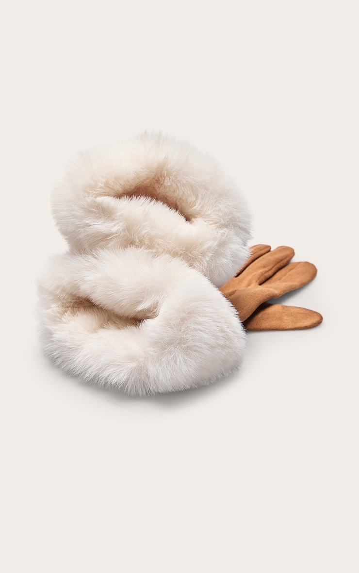 Chestnut Faux Suede Faux Fur Trim Gloves image 3