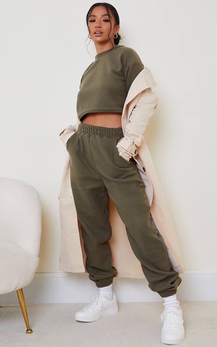 Petite Khaki Brushed Sweat Oversized Joggers
