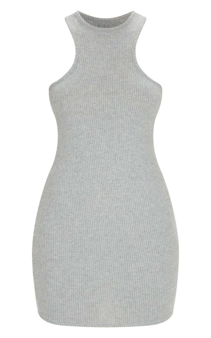 Grey Brushed Rib Racer Neck Bodycon Dress Dresses PLT KSA