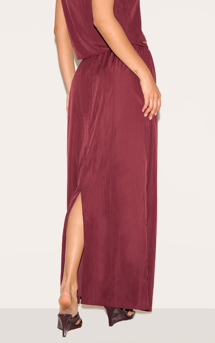 Plum Textured Tie Waist Detail Maxi Skirt image 3