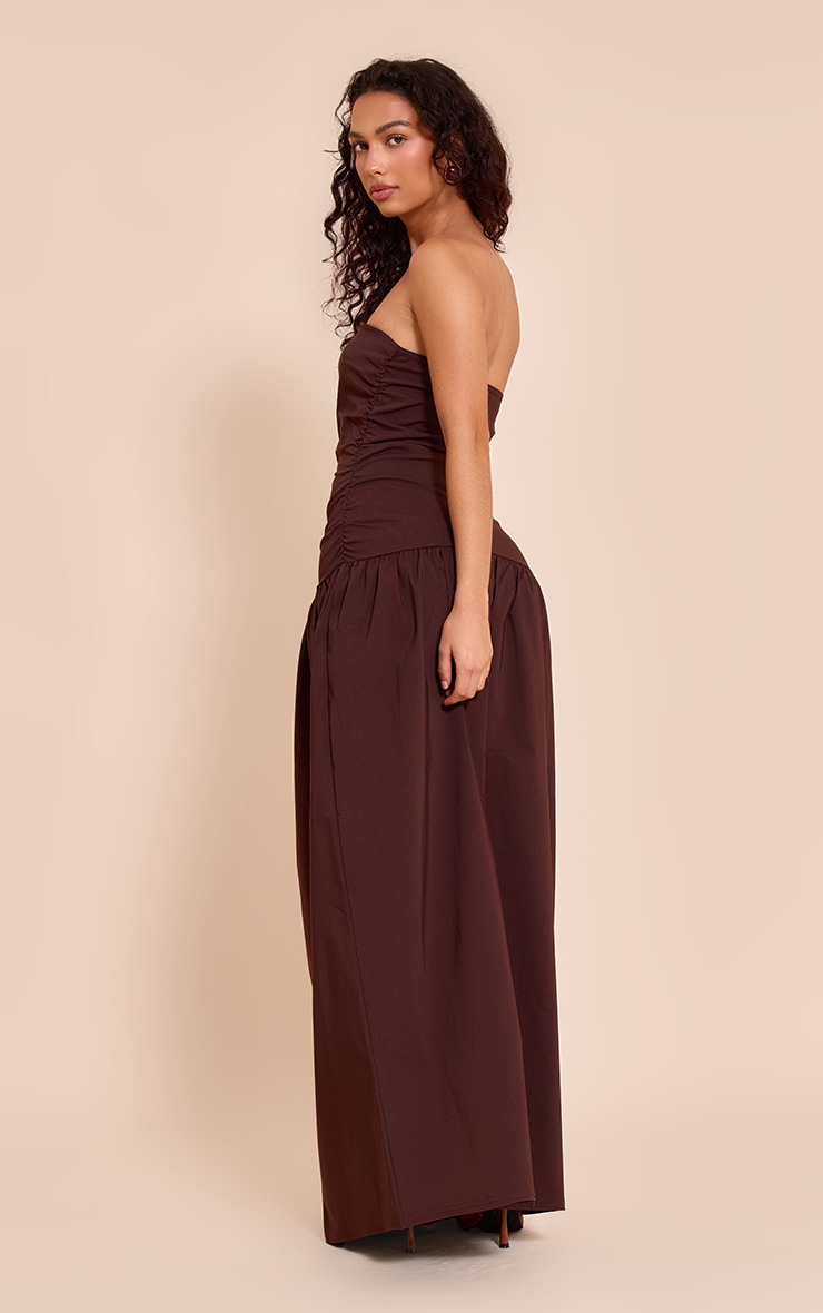 Chocolate Stretch Woven Bandeau Ruched Maxi Dress image 2