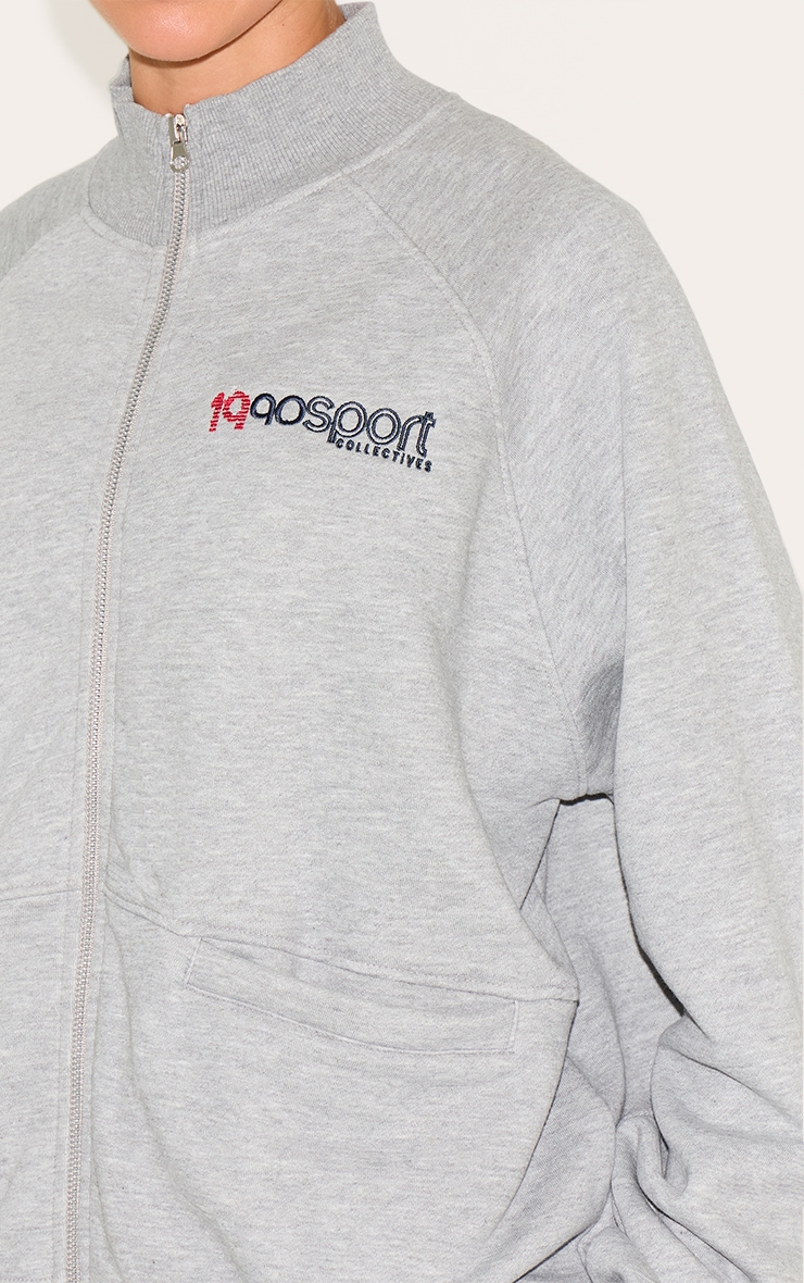  Ash Grey Embroidered Boxy Track Top image 4