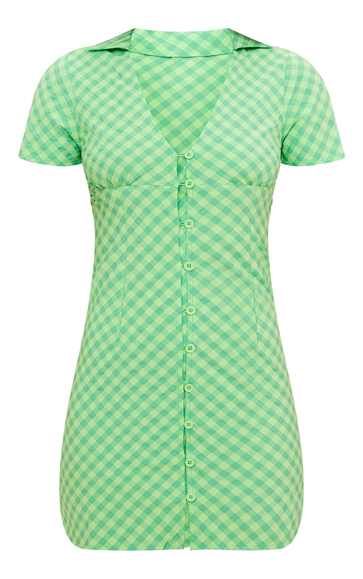 Green Check Button Down Polo Collar Bodycon Dress PrettyLittleThing