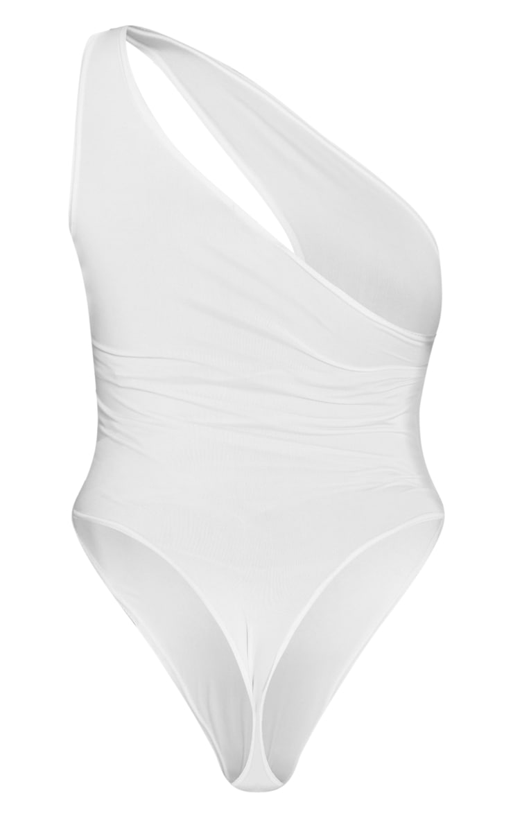 Maternity White  Slinky One Shoulder Plunge Bodysuit image 6