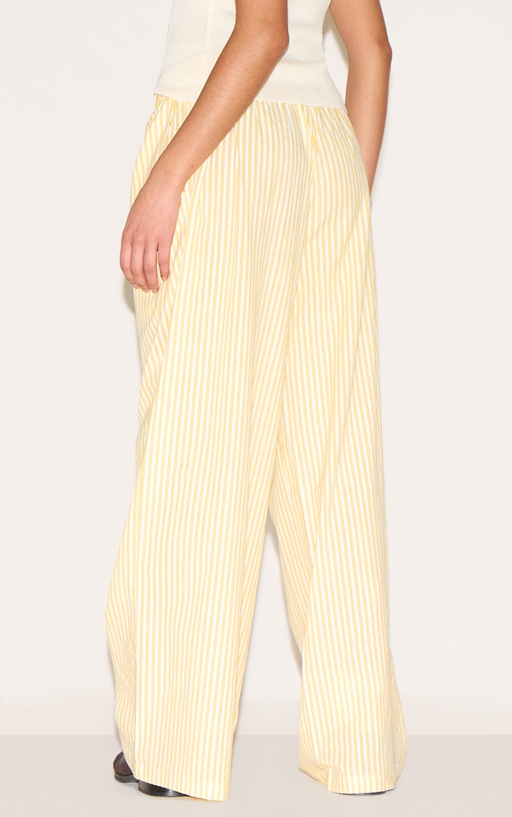 Petite Lemon Stripe Linen Look Elasticated Waist Pants image 3