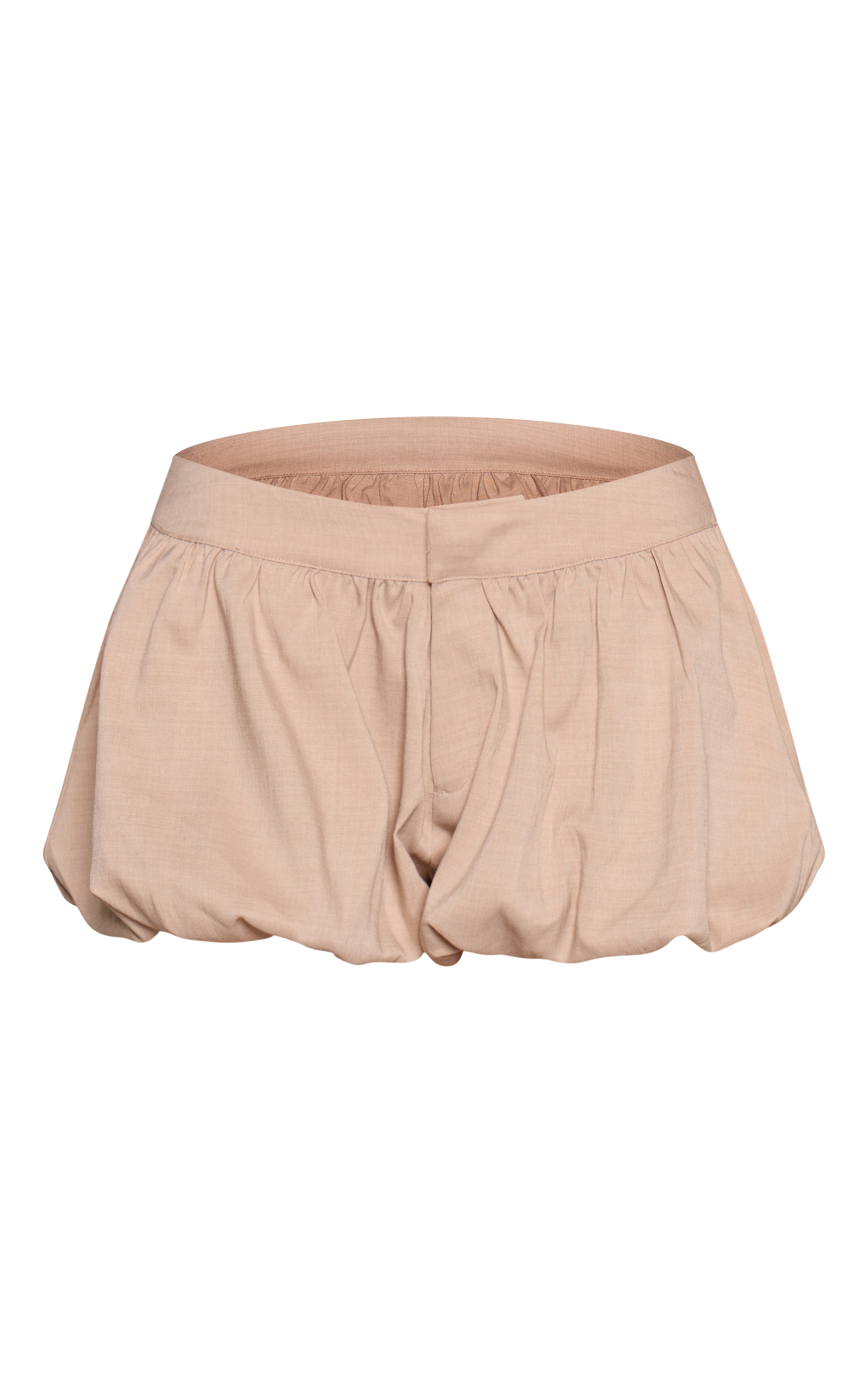 Beige Textured Woven Puffball Shorts image 6