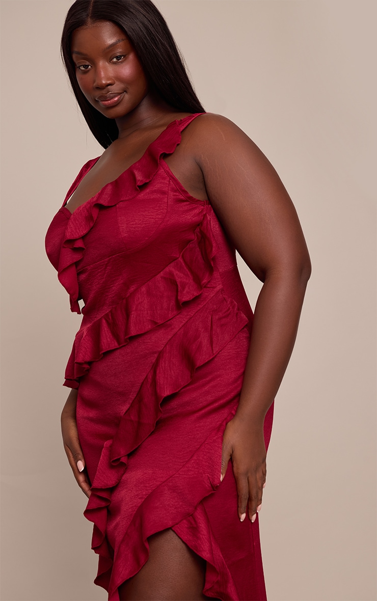 Plus Plum Satin Frill Layered Maxi Dress image 4