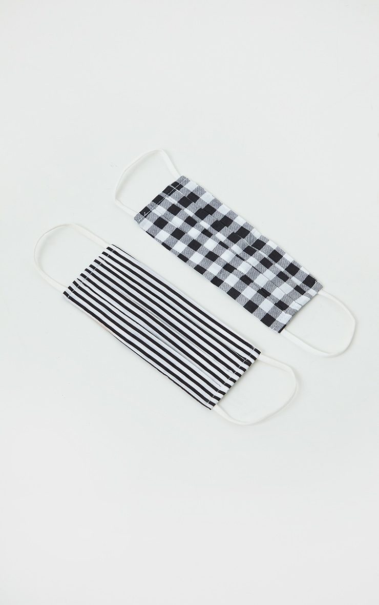Black Gingham And Stripe Two Pack Face Mask