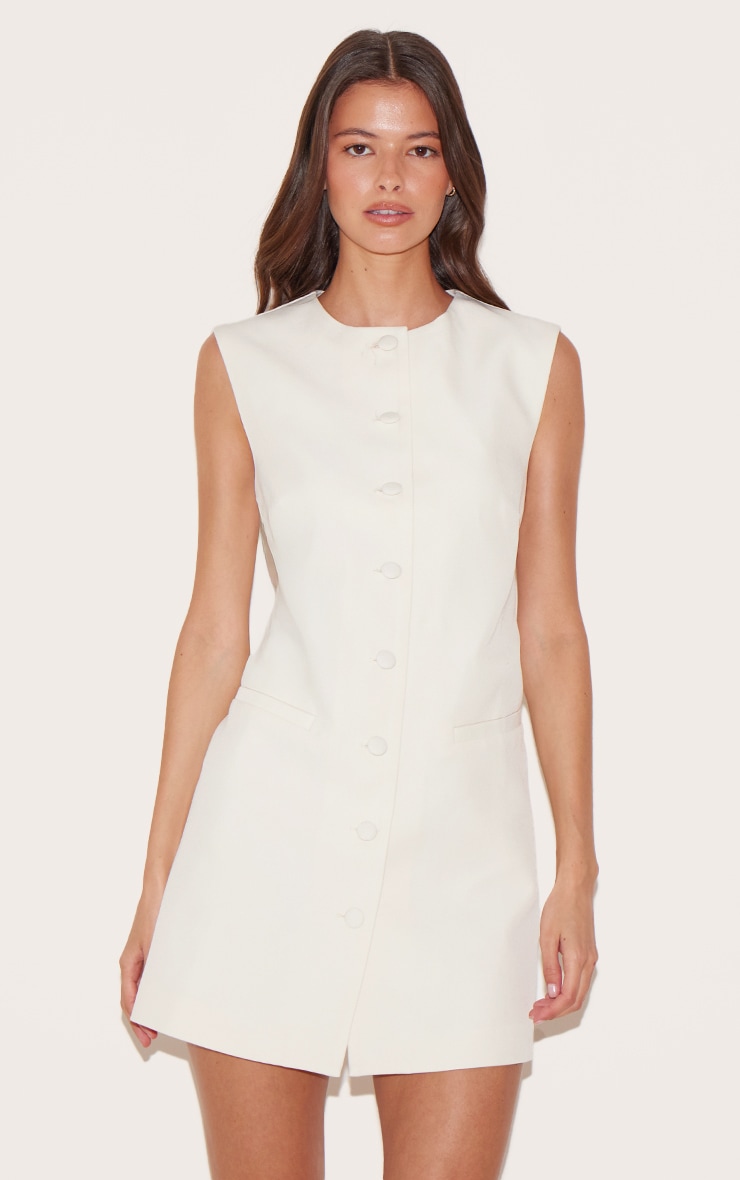Cream Tailored Woven Button Down A Line Dress image 1