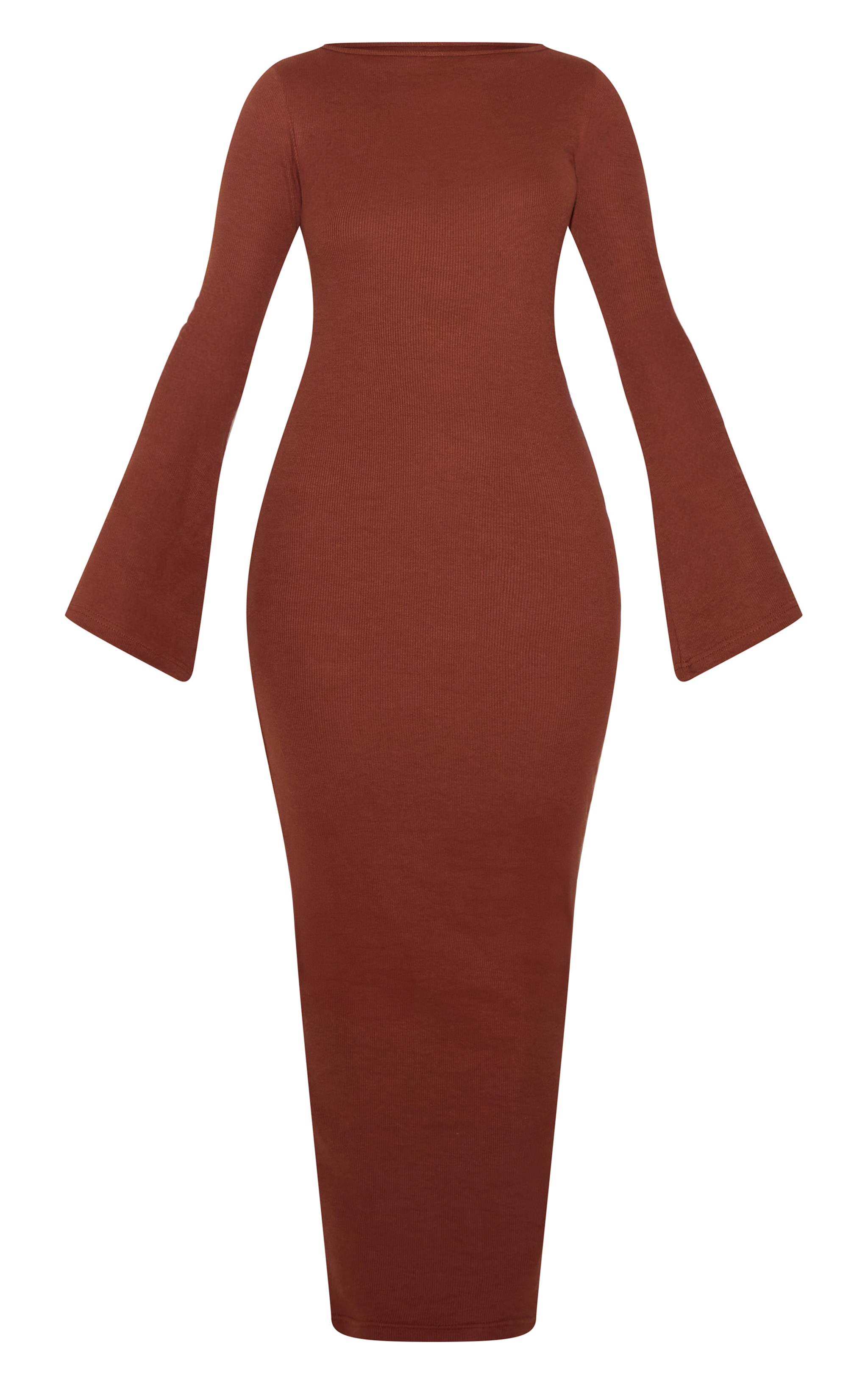 Chocolate Ribbed Boat Neck Long Sleeve Maxi Dress image 5