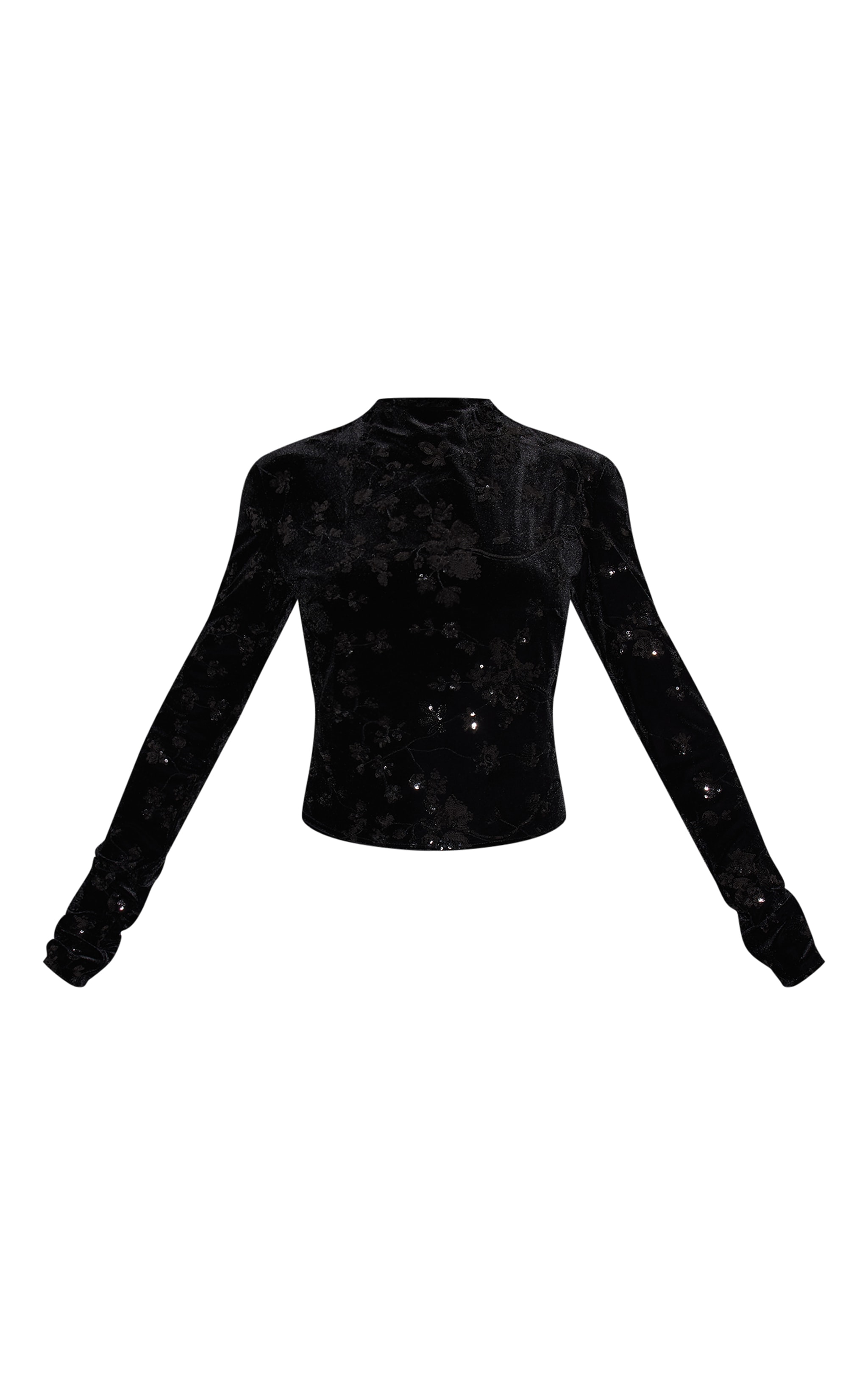 Black Velvet Floral Sequin High Neck Top Co-ords PLT KSA