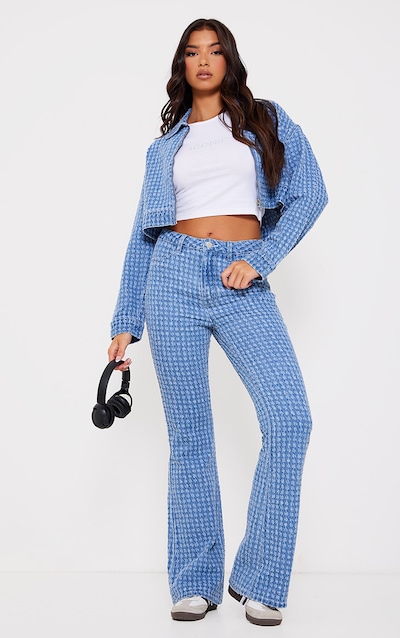 Light Blue Distressed Stripe Denim Flare Jeans