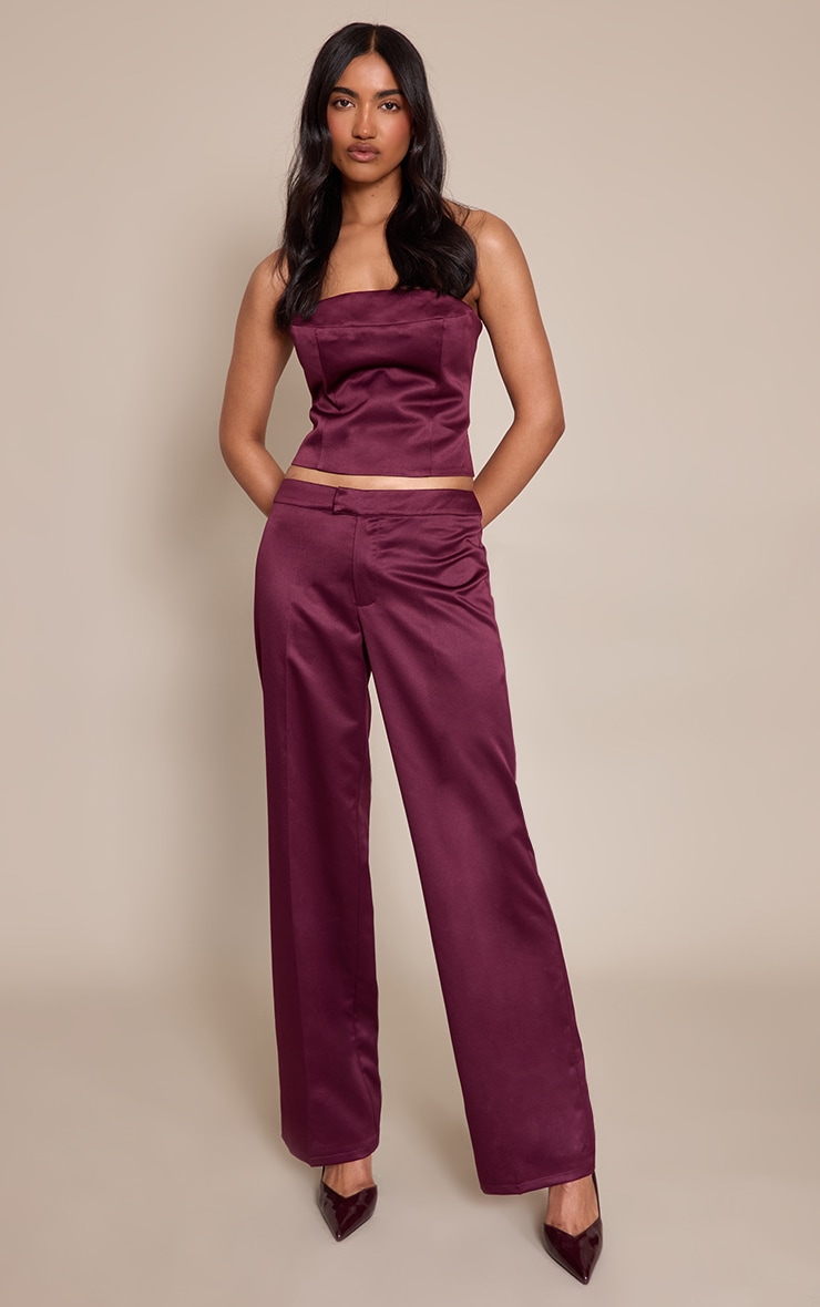 Top bustier satiné rouge vin foncé image 3