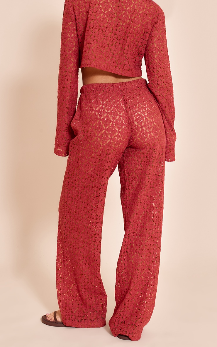 Pantalon droit en dentelle rouille image 3