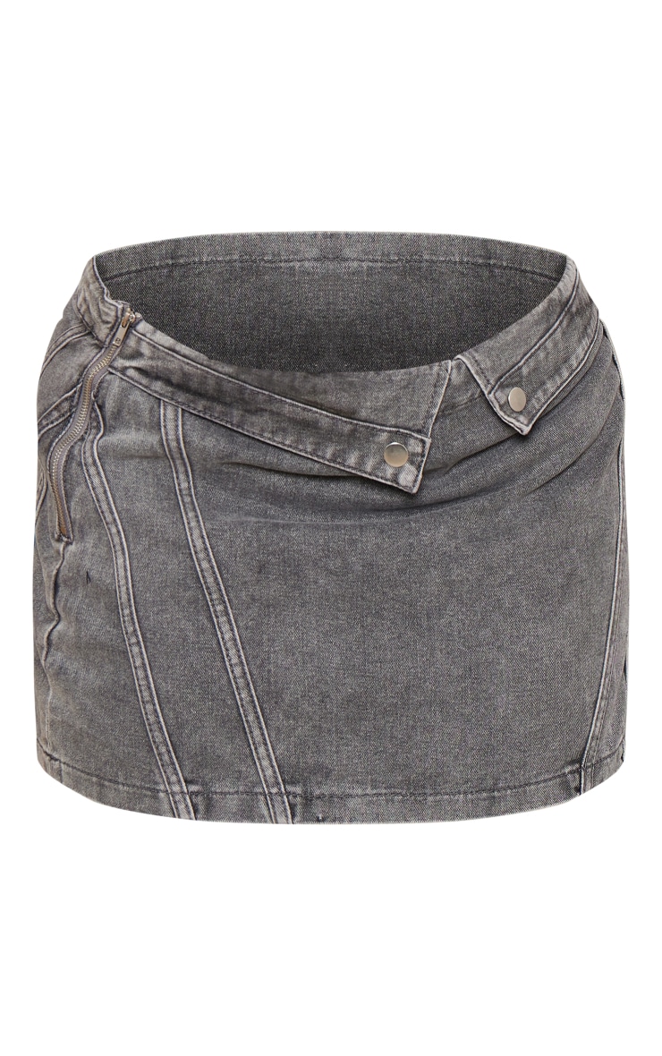 Plus Washed Grey Biker Waistband Denim Mini Skirt | Plus