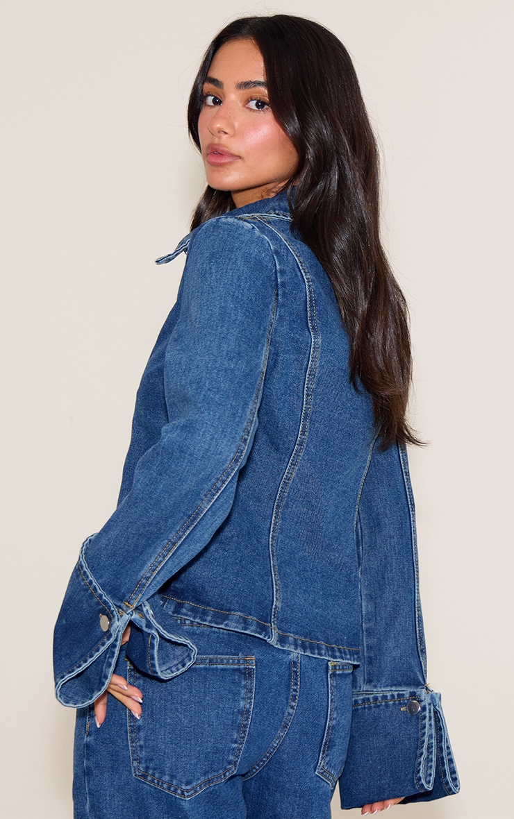 Petite Mid Blue Wash Long Sleeve Fitted Denim Shirt image 2