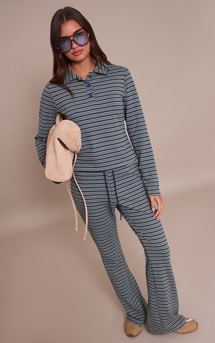 Green Soft Fleece Pinstripe Skinny Flare Pant