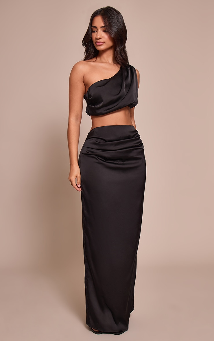 Petite Black Flowy Drape One Shoulder Top image 3