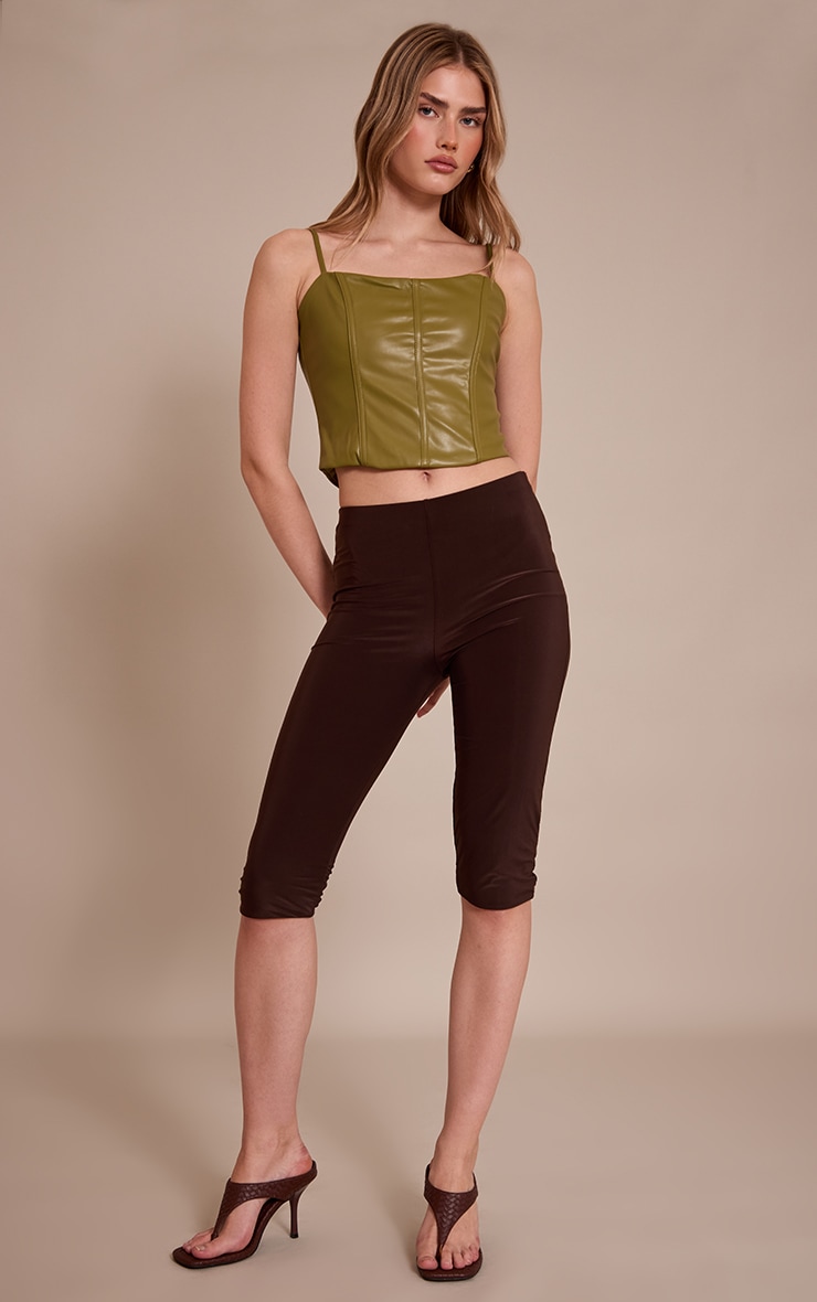 Olive Faux Leather Bonded Strappy Corset image 3