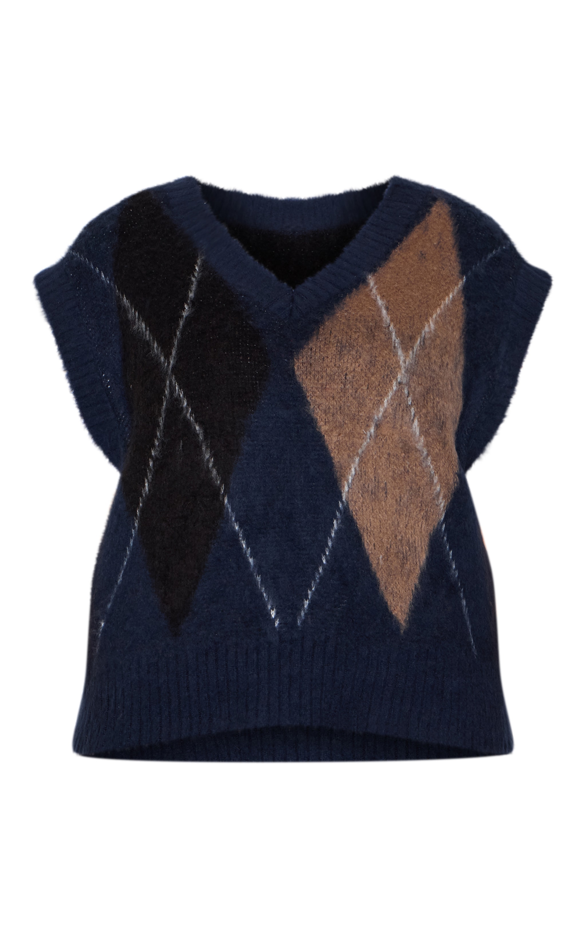 Plus Navy Checkered Knitted Sweater Vest image 5