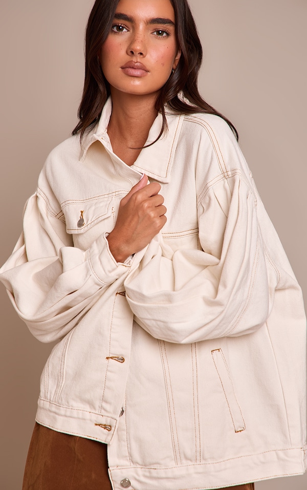 Ecru Cocoon Sleeve Oversized Denim Jacket