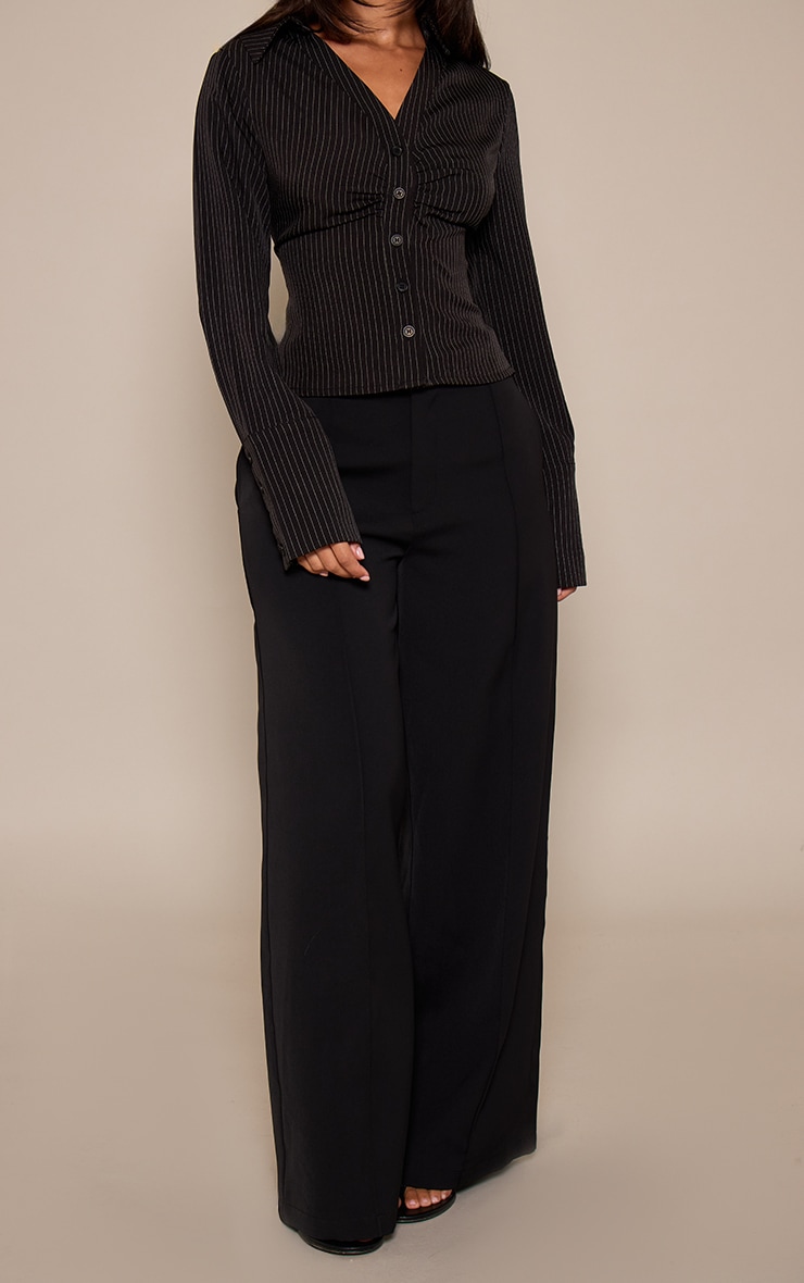 Petite Black Seam Front Wide Leg Tailored Pants image 2