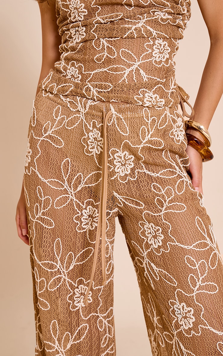Tan Floral Crochet Drawstring Pant image 4