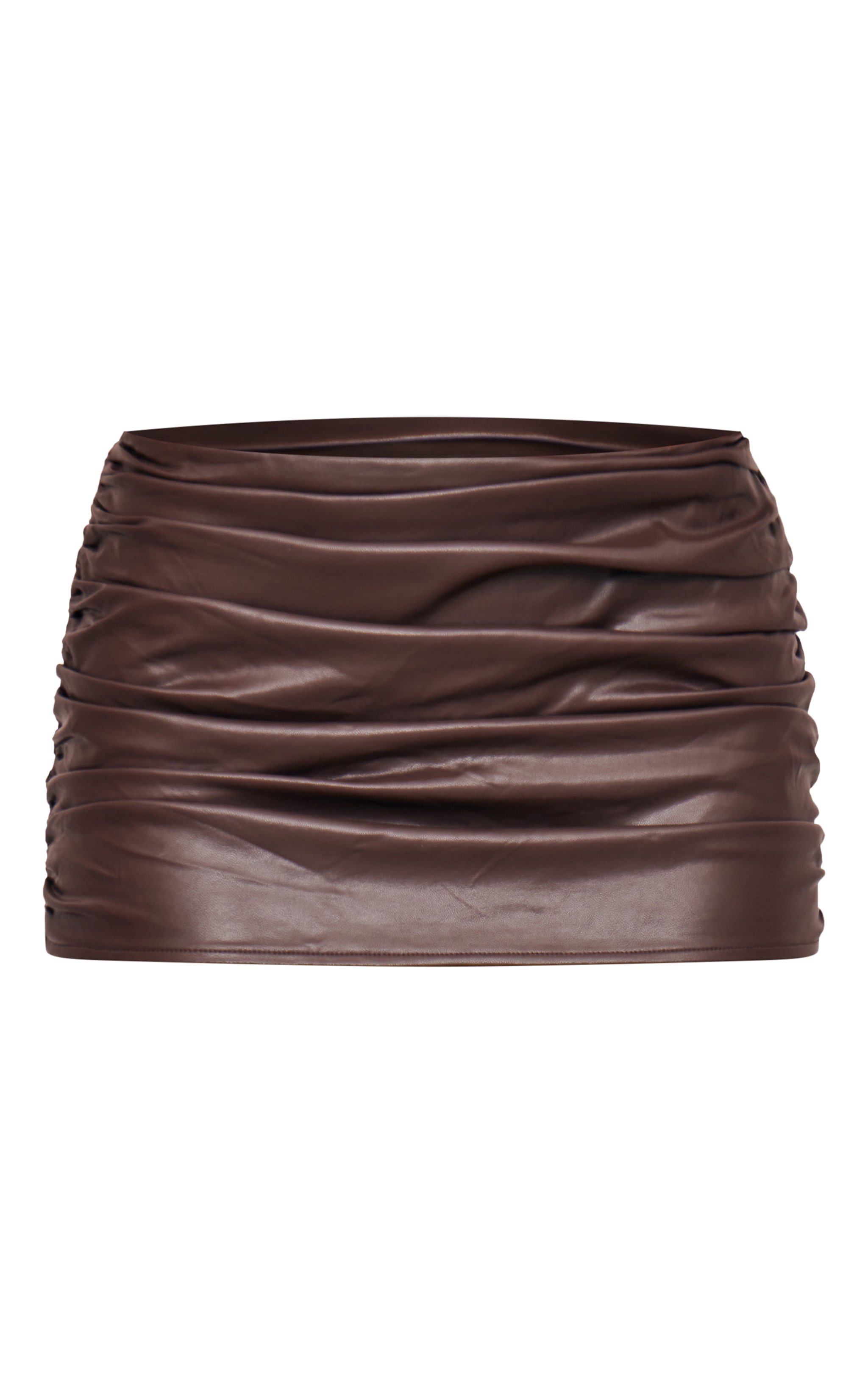 Chocolate Brown Faux Leather Ruched Mini Skirt image 6