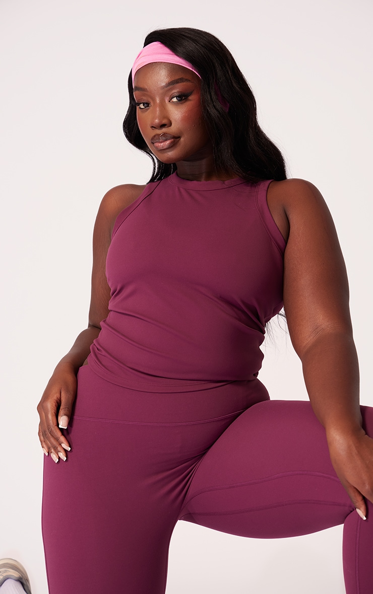 Plus Burgundy Sculpt Longline Gym Racer Top image 4