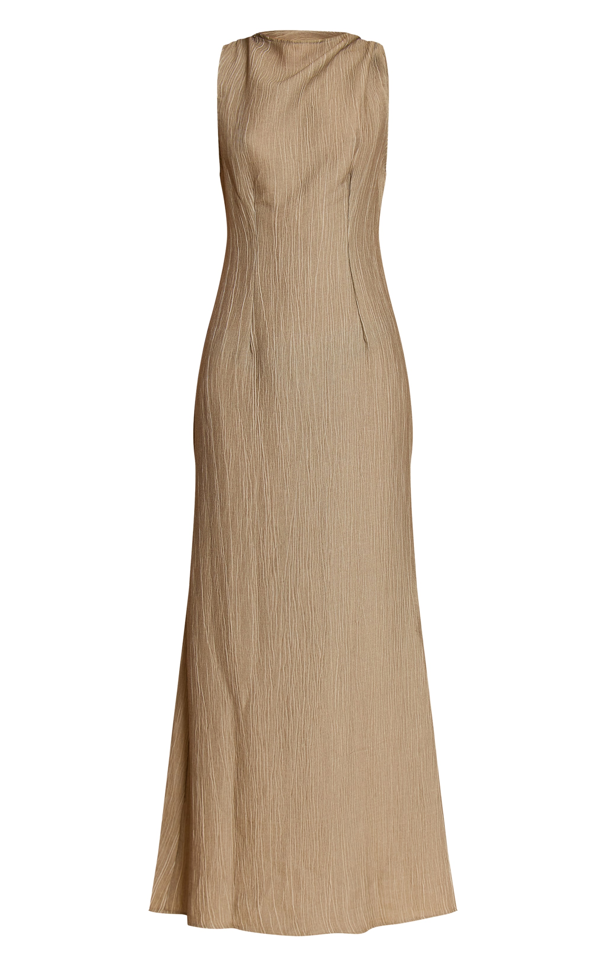 Khaki Textured Boat Neck Maxi Dress image 5