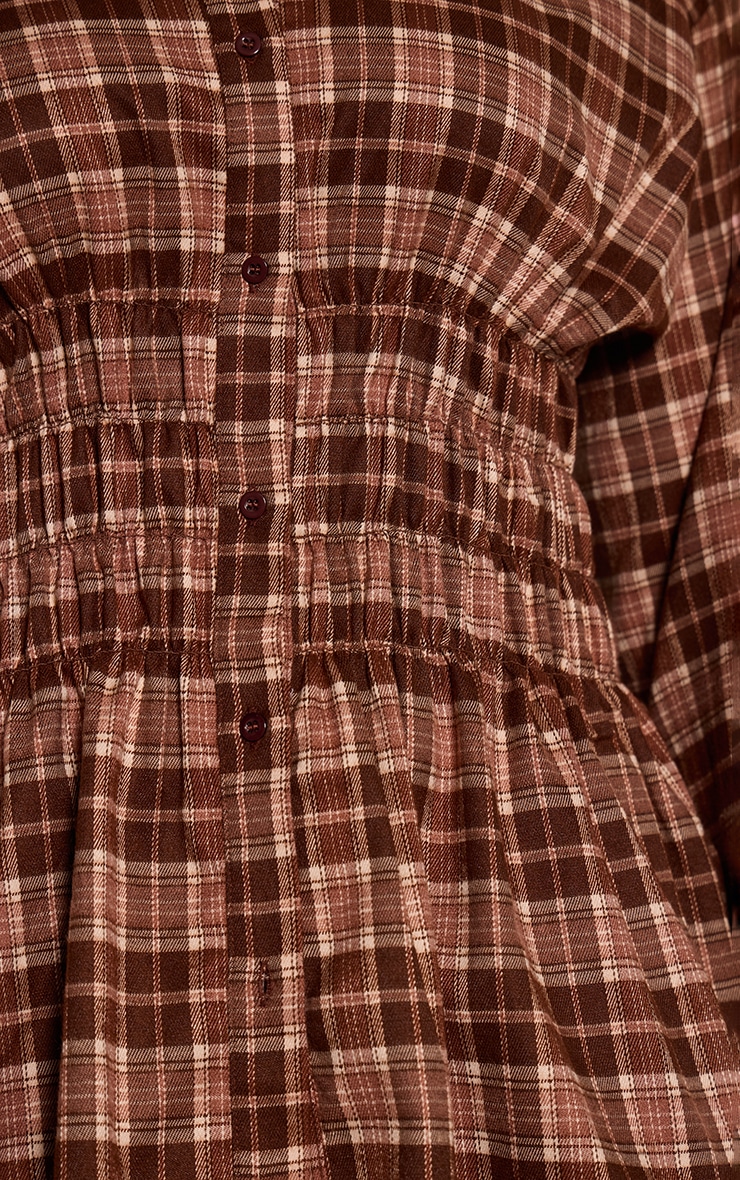 Plus Brown Check Shirred Waist Shirt  image 4