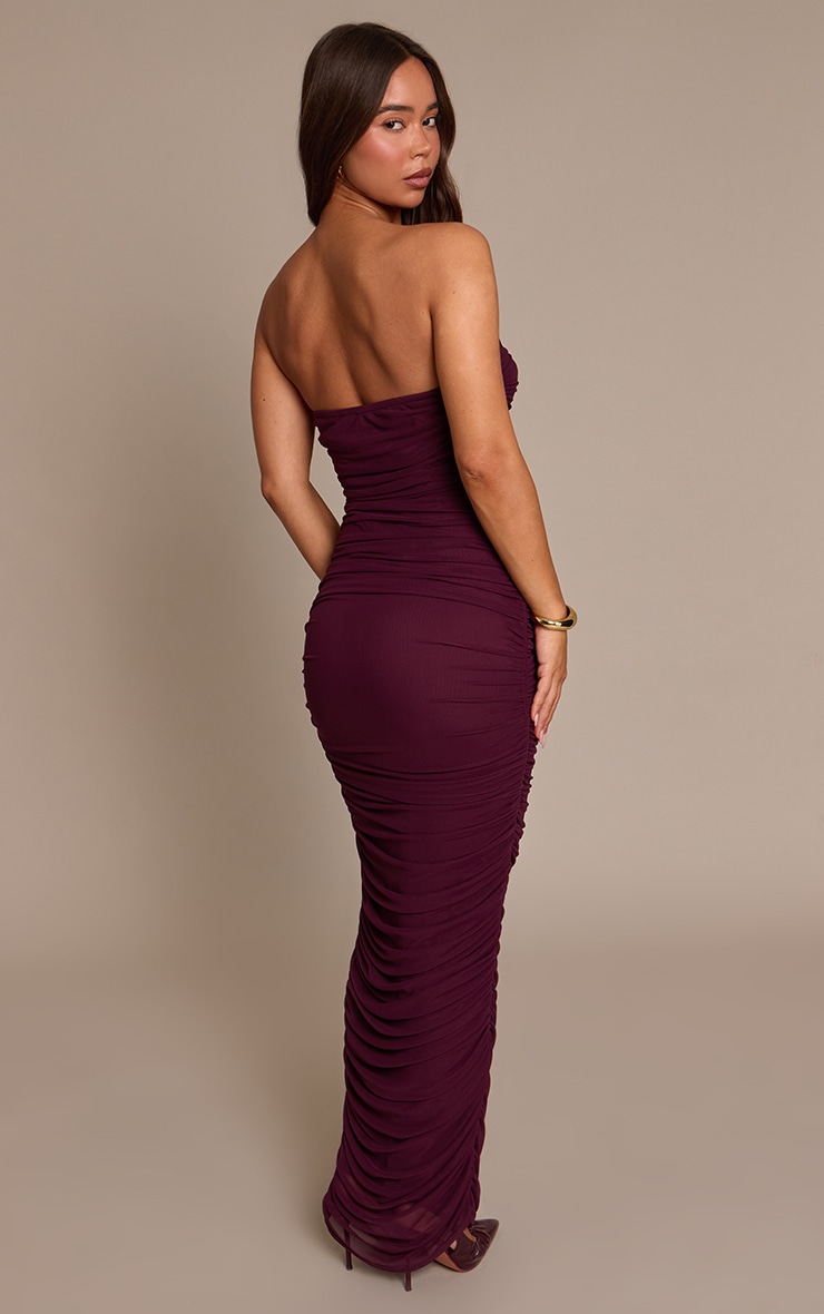 Robe bustier longue en mesh prune froncée image 2