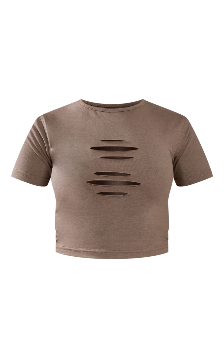 Taupe Slash Front Babydoll T Shirt image 5