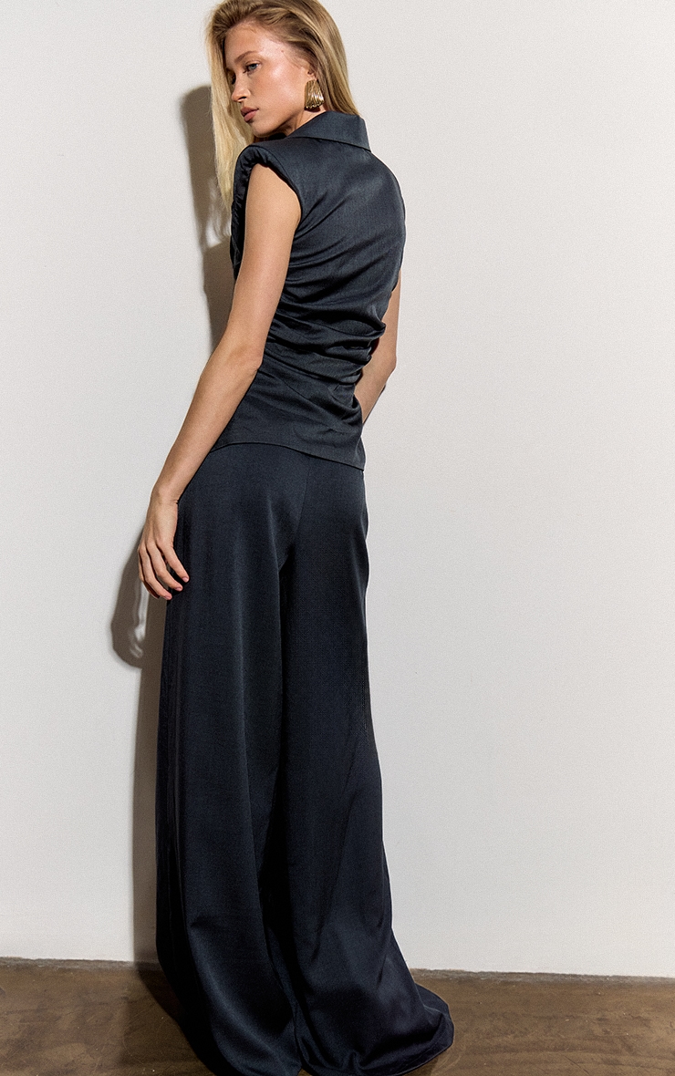 Navy Pleated High Rise Wide Leg Pants image 3
