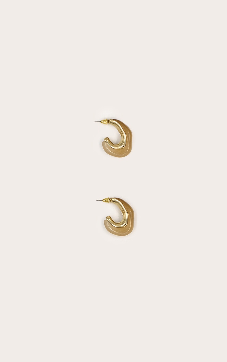 Gold Edged Beige Resin Hoop Earrings image 2