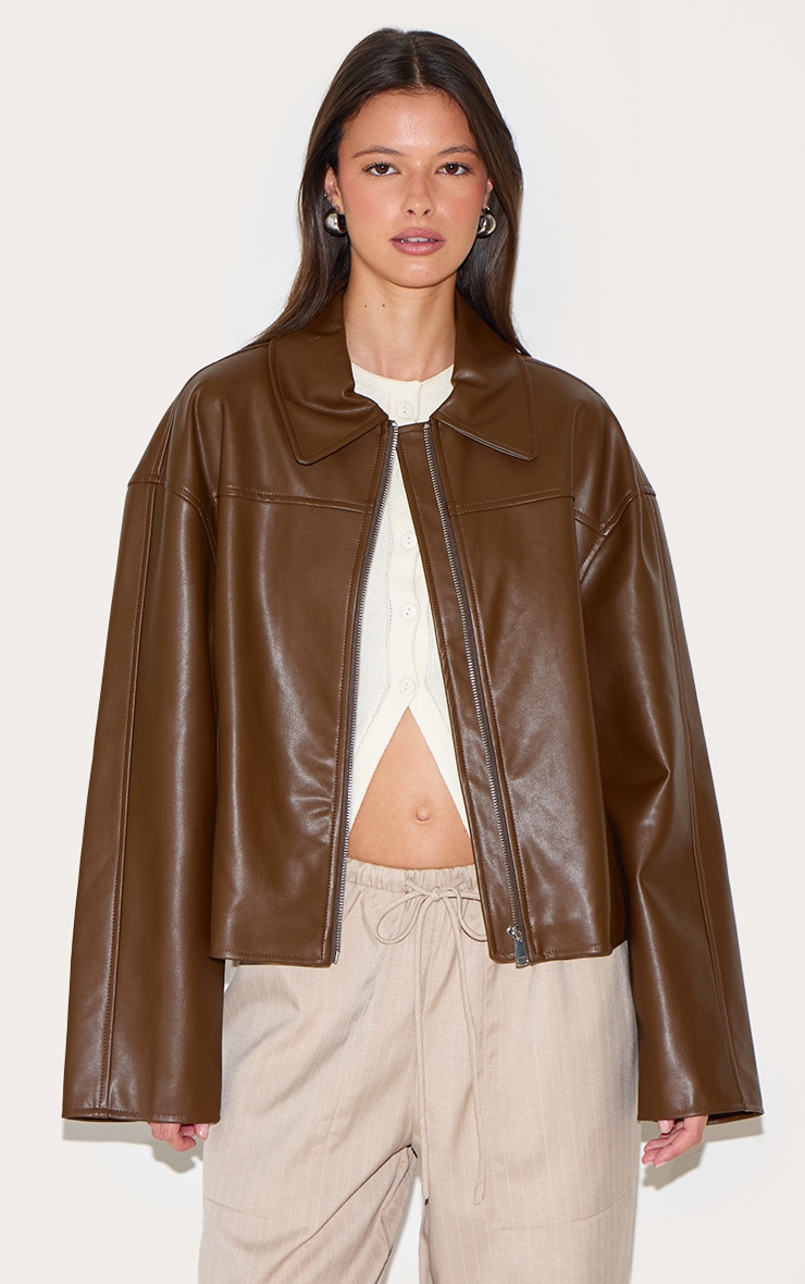 Brown Zip Through Pu Jacket