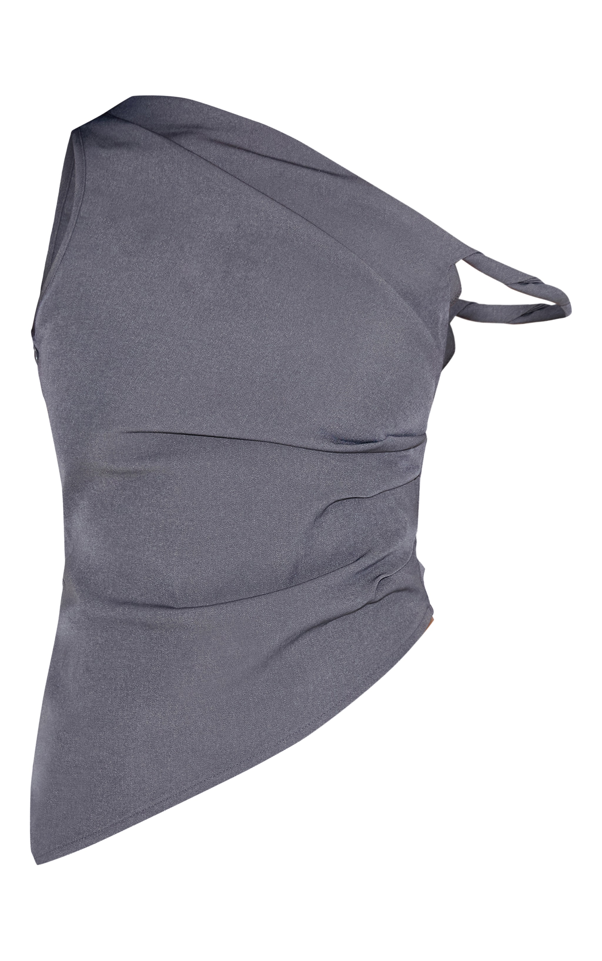 Grey Woven Asymmetric Hem Ruched Long Top image 5